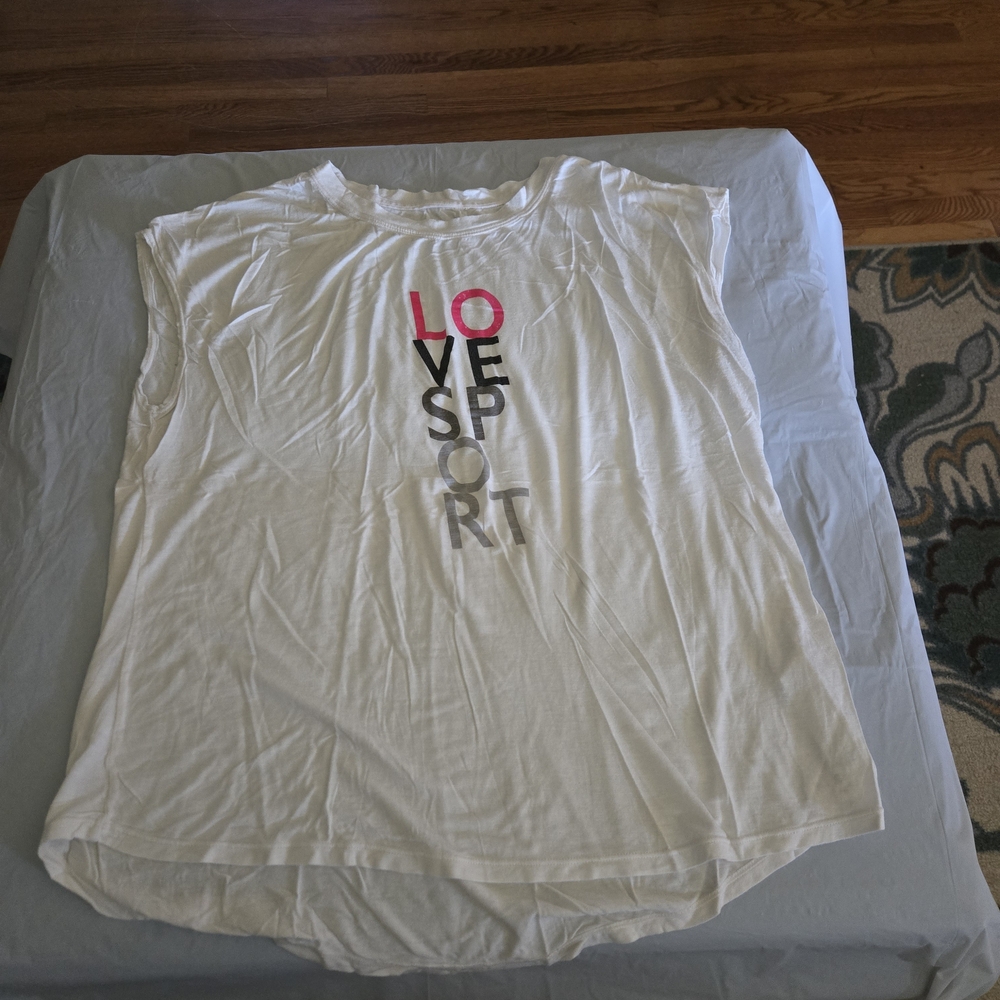 LuLaRoe Tenacious White Graphic Work Out Top--part of The RISE Collection